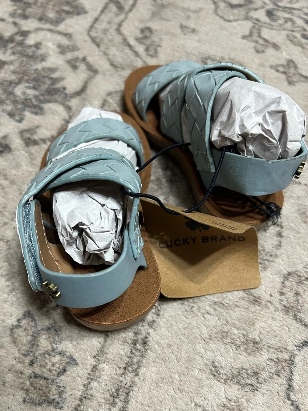 Lucky Brand Light Blue Woven Strappy Flat Sandals & Grace sandals in sage green